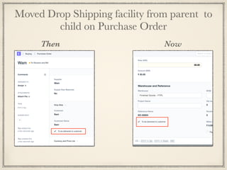 Moved Drop Shipping facility from parent to
child on Purchase Order
Then Now
 