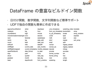 Talk Overview
• Spark 関連の基礎知識
• Spark MLlib
• DataFrame API
• Pipline API
• まとめ
23
 
