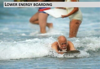 But some stakeholders don’t have as much energy
as others
You need to understand the level of buy-in and
competence of all the stakeholders
It might mean your plans to roll out your testing
program have to be adapted so they don’t
overwhelm some parties.
LOWER ENERGY BOARDING
 