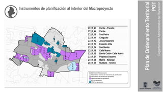 Instrumentos de planificación al interior del Macroproyecto
Z2_R_43 Caribe - Fiscalia
Z2_R_44 Caribe
Z3_R_10 San Pedro
Z3_R_11 Chagualo
Z3_R_12 Jesús Nazareno
Z3_R_13 Estación Villa
Z3_R_14 San Benito
Z3_R_18 Calle Nueva
Z3_R_19 Barrio Colón- Calle Nueva
Z3_R_21 Perpetuo Socorro
Z4_R_38 Makro - Naranjal
Z6_R_35 Nutibara - Tenche
 