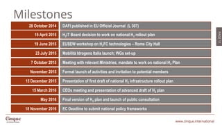 www.cinque.international
PAGE11
Milestones
19 June 2015 EUSEW workshop on H2FC technologies – Rome City Hall
23 July 2015 ...