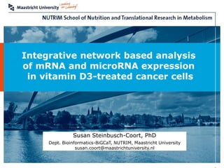 Integrative network based analysis
of mRNA and microRNA expression
in vitamin D3-treated cancer cells
Susan Steinbusch-Coort, PhD
Dept. Bioinformatics-BiGCaT, NUTRIM, Maastricht University
susan.coort@maastrichtuniversity.nl
 