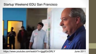 https://www.youtube.com/watch?v=jjgg63cGRLY June 2011
Startup Weekend EDU San Francisco
 