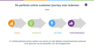 31
De perfecte online customer journey voor iedereen
DATA INSIGHTS ACTION PERFORMANCE
In multidisciplinaire teams werken we samen om alle digitale contactmomenten optimaal
af te stemmen op de behoeften van de eindgebruiker.
 