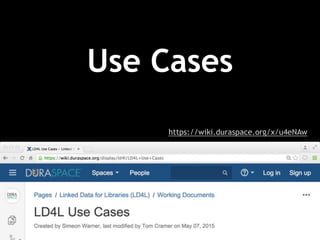Use Cases
https://wiki.duraspace.org/x/u4eNAw
 