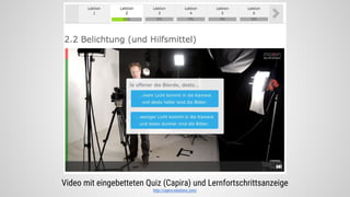 Video mit eingebetteten Quiz (Capira) und Lernfortschrittsanzeige
http://capira-solutions.com/
 