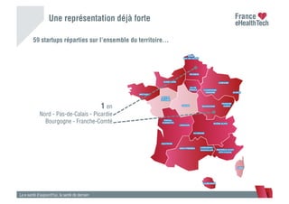 59 startups réparties sur l’ensemble du territoire…
La e-santé d’aujourd’hui, la santé de demain
Une représentation déjà forte
1 en
Nord - Pas-de-Calais - Picardie
Bourgogne - Franche-Comté
 