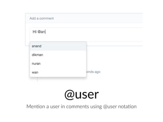 @user
Men=on a user in comments using @user nota=on
 