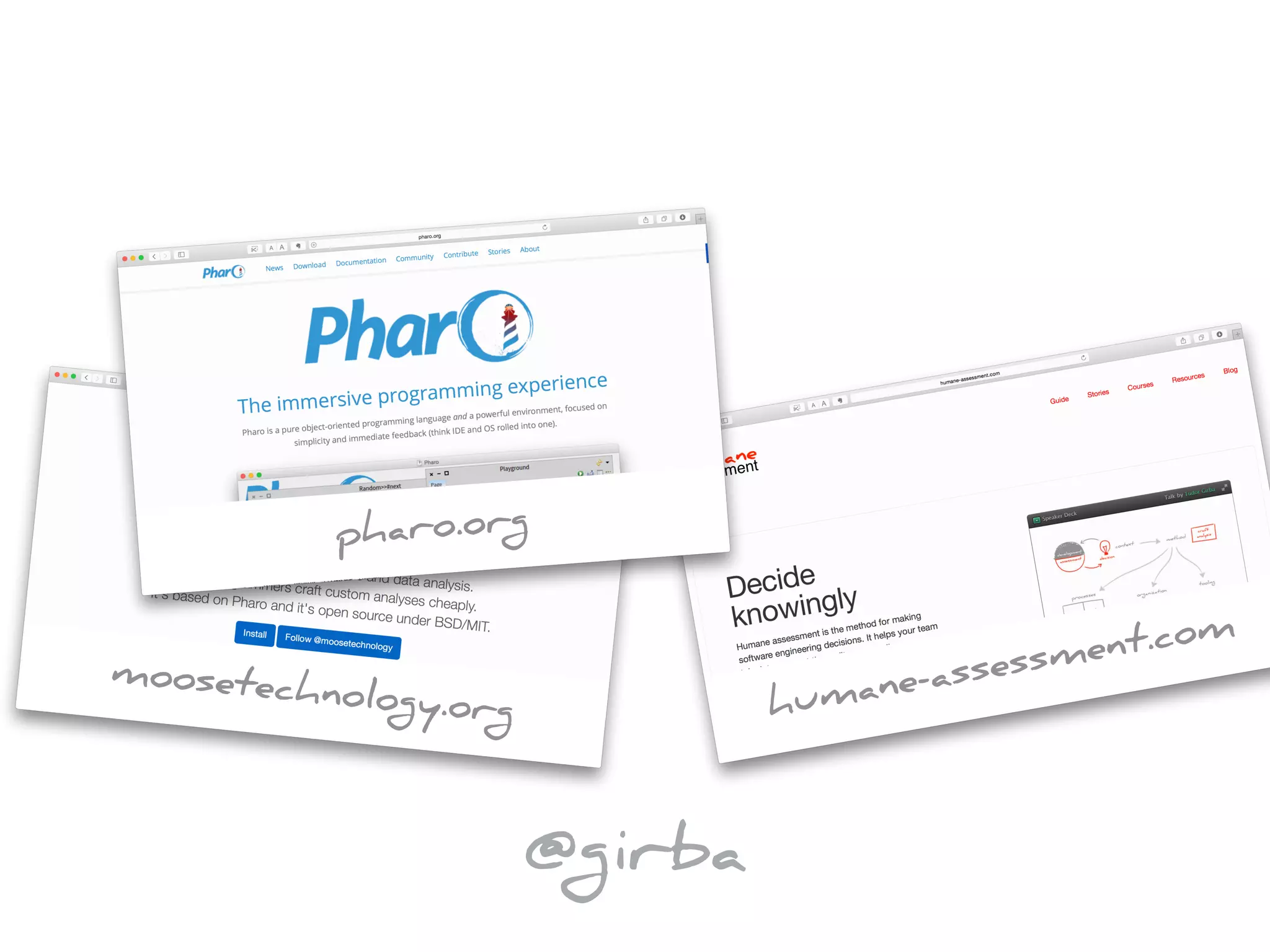 moosetechnology.org humane-assessment.com
pharo.org
@girba
 