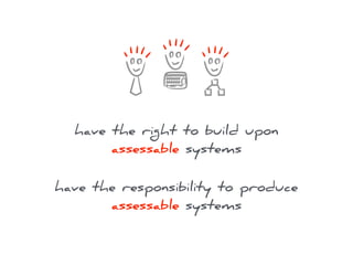 have the right to build upon
assessable systems
have the responsibility to produce
assessable systems
 