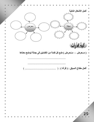 أكمل الأشكال التالية 
مجلة معرض 
) مــَـعرض - مــُـعـرِ ض ( ضع كل كلمة من الكلمتين فى جملة توضح معناها 
25 
....................................................... 
....................................................... 
أكمل مفتاح السياق : ) قرأنا ( : ) ............................................. ( 
 