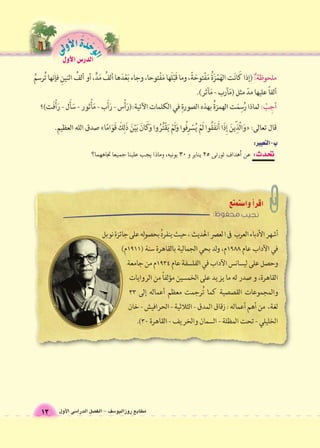 ؟امههاتج اعيمج انيلع بجي اذامو ،هينوي 30 و رياني 25 ىتروث فادهأ� نع :ثدتح 
الوحَدْةَ الأولى 
مطابع روزاليو 6سف - الف € ل الدرا 6سى الأول 13 ص 
الدر 6س الأول 
 