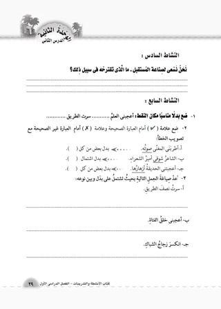 الن |شاط ال {ساد 6س : 
الن |شاط ال {سابع : 
الن |شاط ال {سابع : 
.................................................................................................................................................................................................................................................................... .................................................................................................................................. 
.................................................................................................................................. 
.................................................................................................................................. 
.................................................................................................................................. 
الوحَدْةَ الثانية 
كتاب الأن شطة والتدريبات - الف €صل الدرا 6سى الأول 29 
-1 
-2 
-3 
الدر 6س الثانى 
 