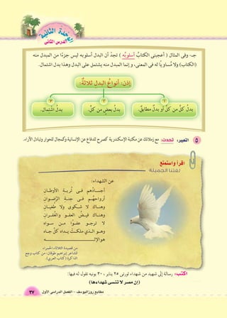 الوحَدْةَ الثانية 
مطابع روزاليو 6سف - الف €صل الدرا 6سى الأول 37 
الدر 6س الثانى 
اكتب: ر 6سالة *إلى 7شهيد من 7شهداء ثورتى 25 يناير ، 30 يونيه تقول له فيها: 
�(إن م }صر لا تن {سى 7شهداءها( 
 