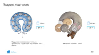 50
Подушка под голову
Материал: синтепон, плюш
Подушка-антистресс исключительно
эргономична и удобна для отдыха дома или в
дороге.
GiftsPro.ru
430 i
100 шт.
395 i
100 шт.
 