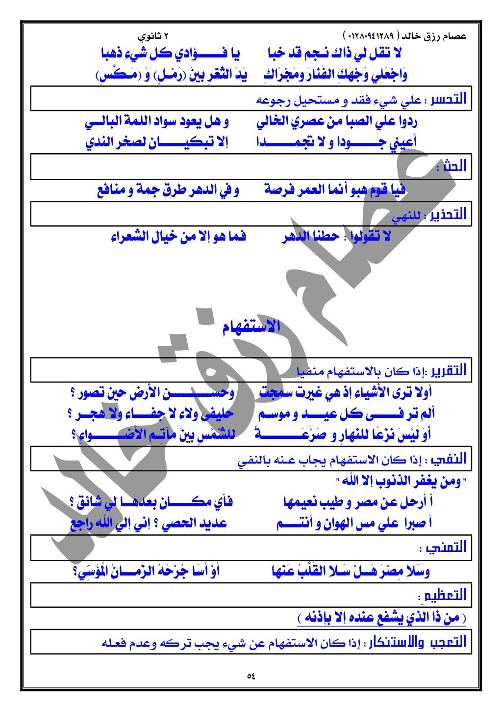 الثانى الثانوى   لغة عربية2015شاملة ترم أول