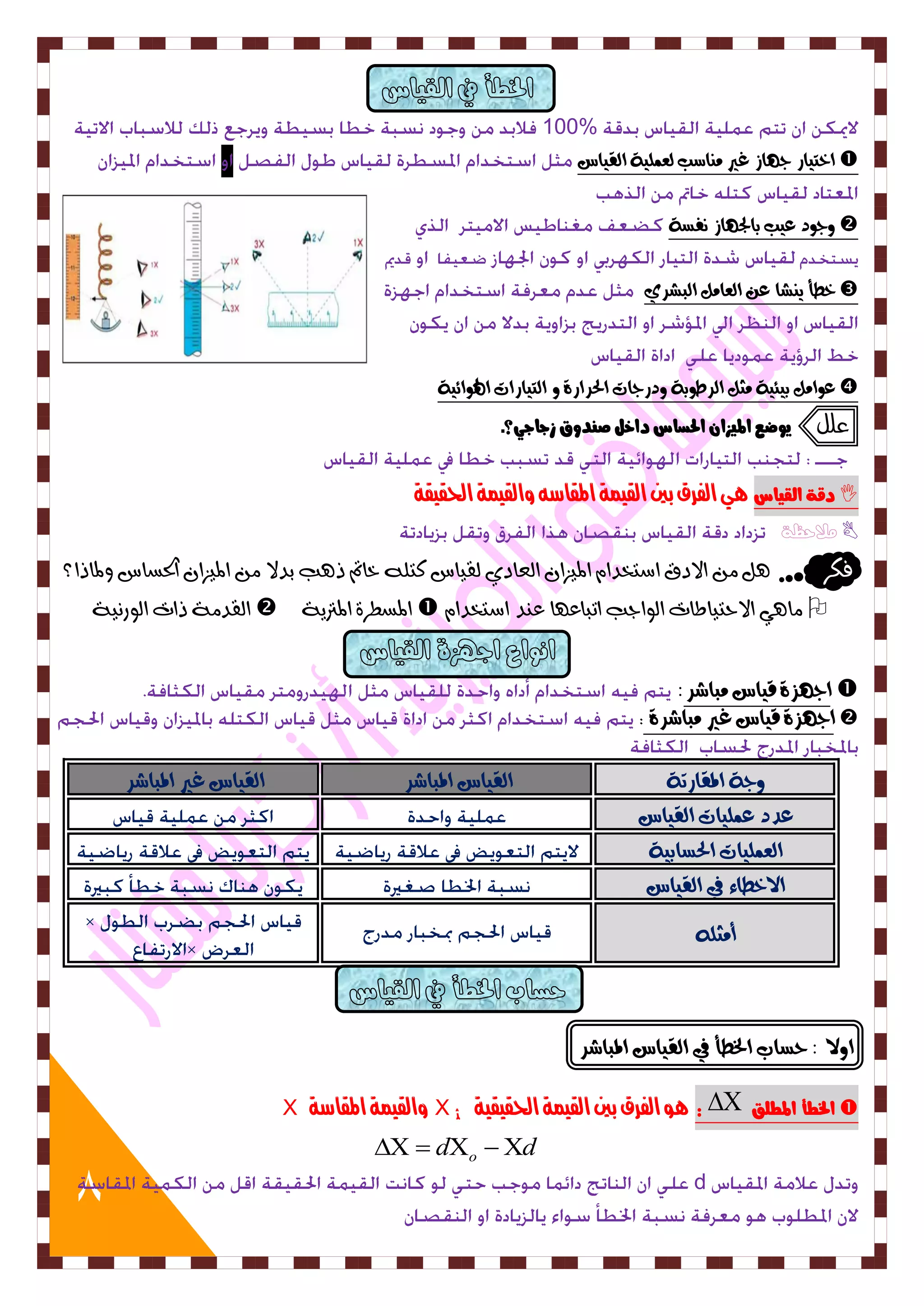 8 
100% 
اخت اٗز ج اّش غير و اٍضب لعىم ٛٗ الق اٗس  
جٔ دٕ ع بٗ بالج اّش فٌطٛ  
خطأ صٍٖا ع العاون البصسٙ  
ع إون ب ئٗ ٛٗ وجن السط بٕٛ دٔزجات الحسازٚ الت اٗزات اله إئ ٛٗ  
علل يوضع الميشا الحضاس داخى ص دِوق سجاجي؟د 
دقة اهقياس يٍ الفرق بين القينة المقاش والقينة الحقيقة  
ملاحظة  
فلس ىٓ الادق اضتددا المٚصا اهعادٜ هقٚاع كتو خاتم ذ بٓ بدلا المٚصا اتذطاع لٗماذا؟ 
اهقد ًٞ ذات اه ز٘ ُٚٞ  المططسٝ المترٙٞ  اً ٛٓ الاحتٚاطات اه ا٘دب اتباع أ ع دِ اضتددا  
اج صّٚ ق اٗس وباشس:  
اج صّٚ ق اٗس غير وباشسٚ  
جٔٛ المقازتٛ الق اٗس المباشس الق اٗس غير المباشس 
عدد عىم اٗت الق اٗس 
العىم اٗت الحطاب ٛٗ 
الاخطاء في الق اٗس 
أوجم ا لٔا : حطاب الخطأ في الق اٗس المباشس 
وٍ الفرق بين القينة الحقيقية : الخطأ المطوق  X والقينة المقاشة Xo 
d d o     
d 
 