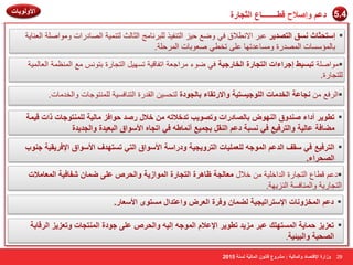 5.4 كػ ٝا لٕاػ هٞــــــــبع ا زُّغبهح 
ا زٍؾضبس نَٗ ا زُ لٖ ٣و ٥جو الا ٞٔلاق فٟ ٚٙ ٤ ؽ ١ي ا زٌ فٕ ١ن جٌٍو بٔ ظِ ا ضٌب شٌ زٌ ١ّٕخ ا بٌٖكهاد ٚ ِٛا خٍٕ ا ٦ٌ بٕ ٠خ ▪ 
ثب ئٌّ بٍَد ا لٌّٖهح ٚ بَِ ٥لرٙب ٥ ٍٝ رقٟٞ ٦ٕٛثبد ا وٌّؽ خٍ. 
ِٛا خٍٕ رج ٤َٜ اعواءاد ا زُغبهح ا قُبهع ٤خ فٟ ٙٛء وِاع ٦خ ارفبل ١خ ر َٙ ١ ا زٌغبهح ثزٛ ٤ِ ا ٢ٌّٕ خّ ا ٦ٌب ١ٌّخ  
زٌٍغبهح. 
ا وٌف ٤ غٗبػخ ا قُل بٓد ا ُِٞع ٤ زَ ٤خ ٝالاهروبء ثب غُٞكح زٌؾ ١َ ا مٌلهح ا زٌ بٕف ١َخ زٌٍّٕٛعبد ٚا قٌل بِد.  
رٞٞ ٣و أكاء لٕ٘ٝم ا ُٜ٘ٞ ثب بُٖكهاد ٝر ٖٞ ٣ت رلفلارٚ فلا ه لٕ ؽٞاكي بٓ ٤ُخ زُِٔ٘ٞعبد ماد ه ٤ خٔ ▪ 
ا زُوك ٤غ ك ٢ وٍق ا لُػ ا ُٞٔعٚ ؼُِ ٤ِٔبد ا زُوٝ ٣غ ٤خ ٝكها خٍ الأ ٍٞام ا زُ ٢ ر زَٜلف الأ ٍٞام الإكو ٣و ٤خ ع ٞ٘ة ▪ 
ا ؾُٖواء. 
ك ٥ لٞب ٣ ا زٌغبهح ا لٌاف ١ٍخ فلاي ؼٓب غُخ ظبٛوح ا زُغبهح ا ُٞٔاى ٣خ ٝا ؾُو ػ ٠ِ ٙ بٔ لّبك ٤خ ا ؼُٔب لٓاد  
ا زٌغبه ٠خ ٚا بٌّٕف خَ ا يٌٕ ٠ٙخ. 
كػ ا قُٔيٝ بٗد الإ زٍوار ٤غ ٤خ ُٚ بٔ ٝكوح ا ؼُو ٝاػزلا زَٟٓٞ الأ ؼٍبه. ▪ 
رؼي ٣ي ؽ بٔ ٣خ ا زَُٜٔ يِ ػجو يٓ ٣ل رٞٞ ٣و الإػلا ا ُٞٔعٚ ا ٤ُٚ ٝا ؾُو ػ ٠ِ عٞكح ا زُٔ٘غبد ٝرؼي ٣ي ا وُهبثخ ▪ 
ا ؾُٖ ٤خ ٝا جُ ٤ئ ٤خ. 
29 
ٚٓبكخ ػب ٤ُخ ٝا زُوك ٤غ ك ٢ جَٗخ كػ ا وُ٘ ثغ ٤ٔغ أ بٗٔٝٚ ك ٢ ارغبٙ الأ ٍٞام ا جُؼ ٤لح ٝا غُل ٣لح 
ٝىاهح الإهز بٖك ٝا بُٔ ٤ُخ : وْٓٝع هب ٞٗ ا بُٔ ٤ُّخ خَُ٘ 2015 
الأٝ ُٞ ٣بد 
 