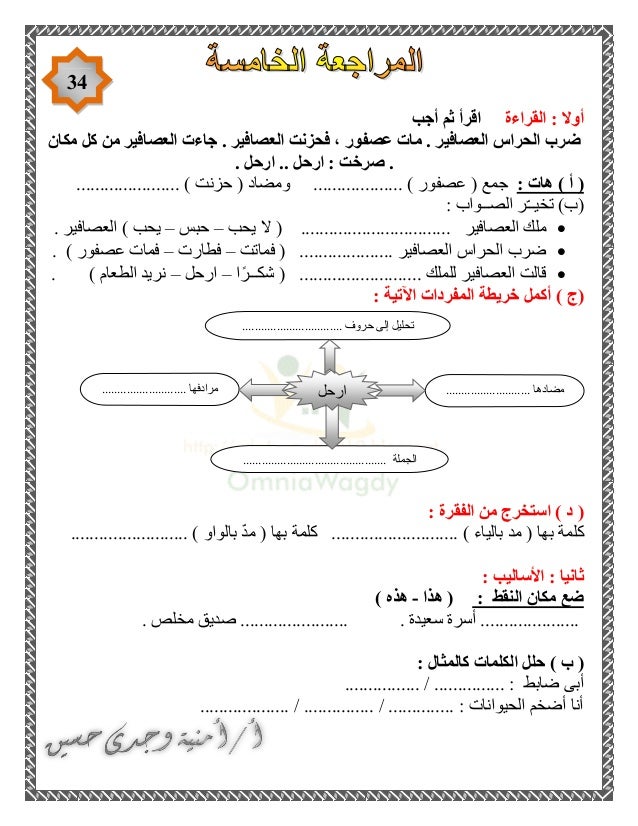 كراسة المراجعة النهائية فى اللغة العربية الصف الأول الابتدائى الترم ا