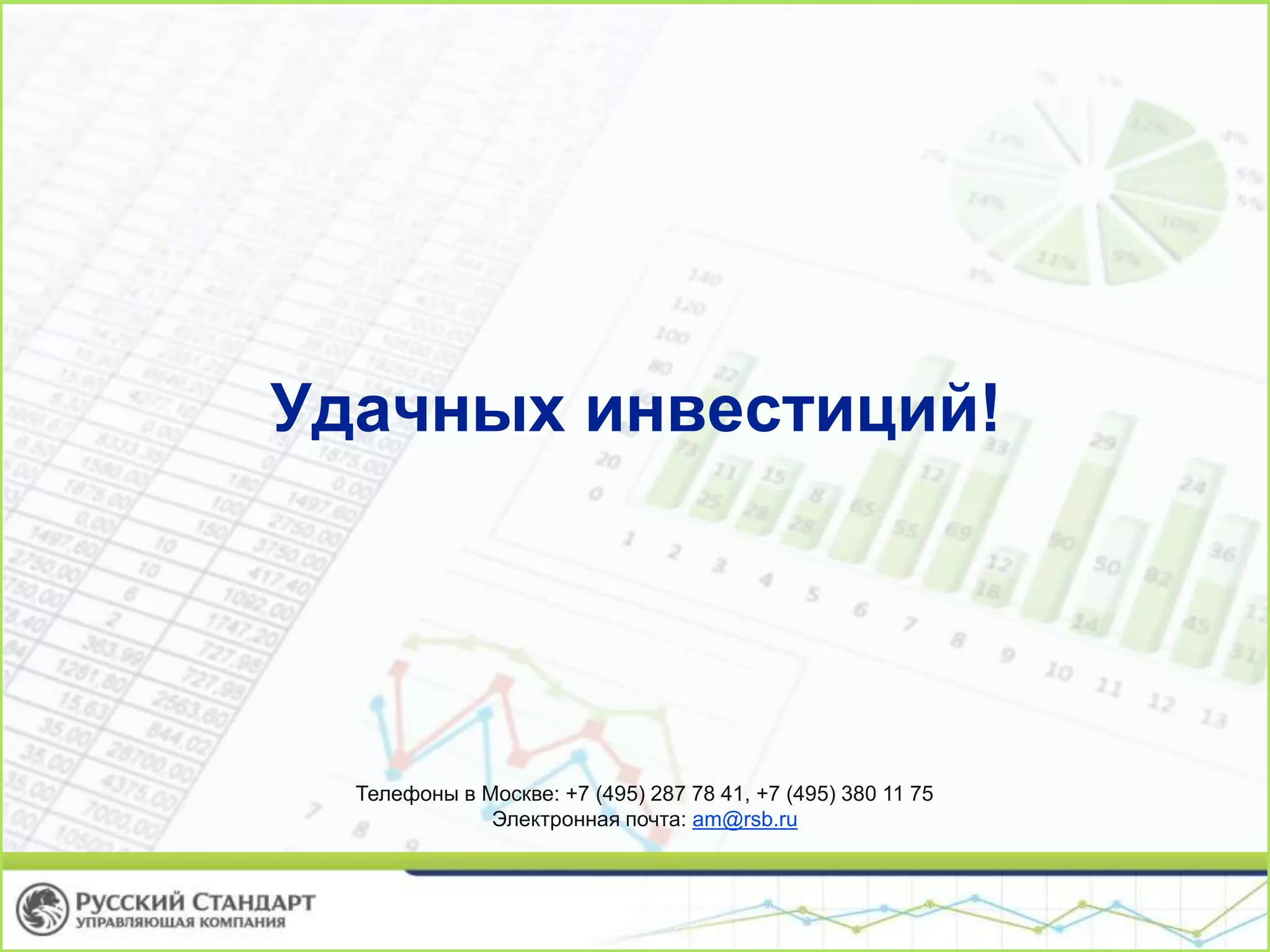 Удачных инвестиций!
Телефоны в Москве: +7 (495) 287 78 41, +7 (495) 380 11 75
Электронная почта: am@rsb.ru
 