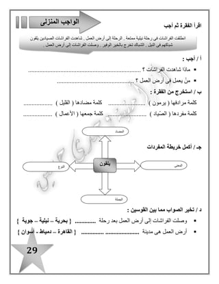 29
‫هـ‬/‫أكمل‬‫المفردات‬ ‫شبكة‬‫الصيادون‬
‫الفرا‬‫الملونة‬ ‫شات‬
‫وصلت‬.............. ‫إلى‬
‫شاهدت‬................‫الشباك‬ ‫تخرج‬................
‫رحلة‬ ‫بعد‬..............
‫انطلقت‬‫شاهدت‬‫أرض‬
‫أصوات‬ ‫إلى‬ ‫اآلتية‬ ‫الكلمات‬ ‫حلل‬
 