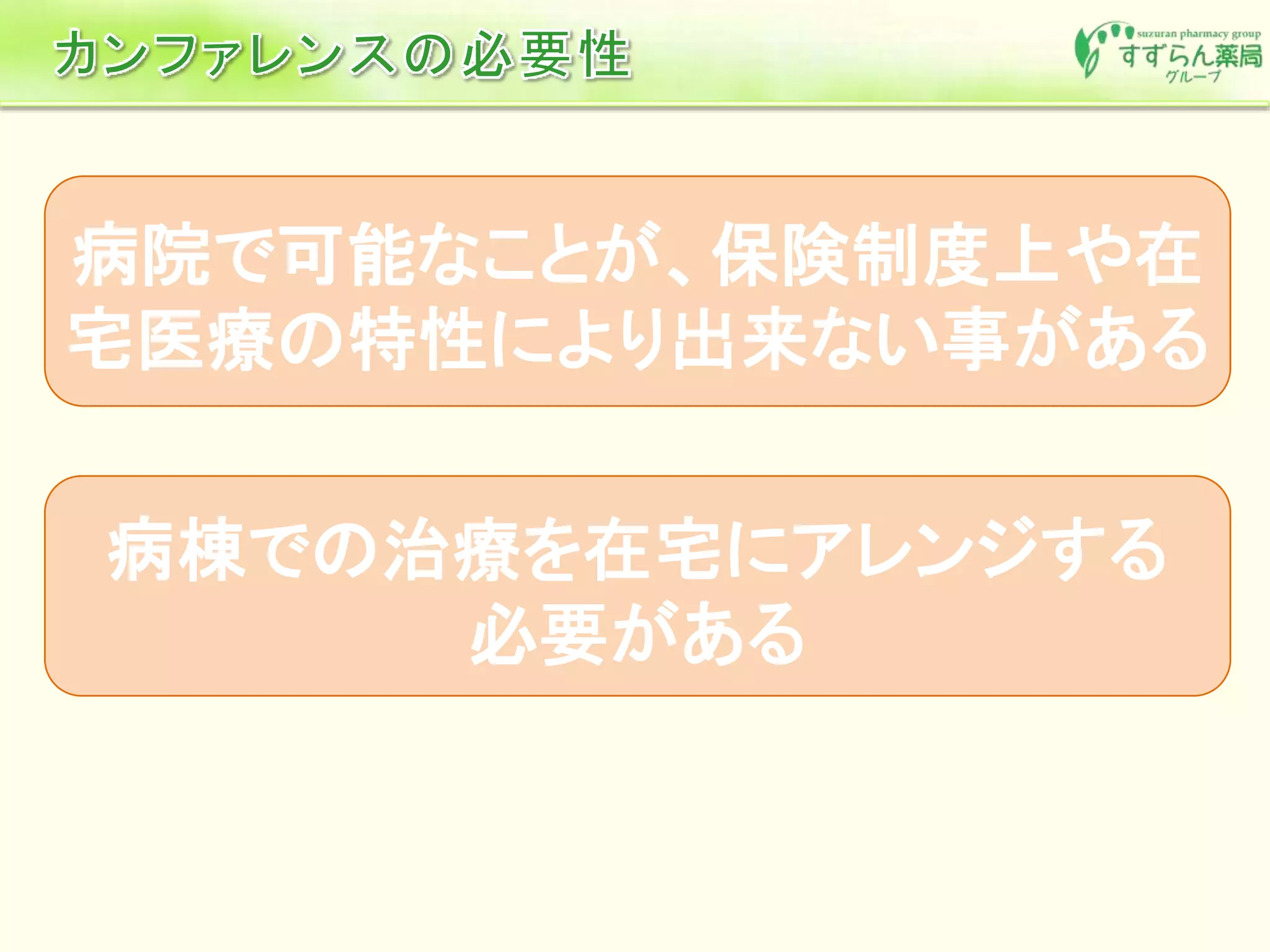 病棟での治療を在宅にアレンジする
必要がある
病院で可能なことが、保険制度上や在
宅医療の特性により出来ない事がある
 