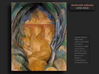 Georges Braque
1882-1963,
«Maisons et arbre
(Houses at
l'Estaque)», 1908,
oil on canvas,
40.5 x 32.5 cm,
Lille Métropole
Museum of
Modern,
Contemporary
and Outsider Art
Αναλυτικός κυβισμός
(1910-1912)
 