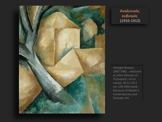 Georges Braque ,
1882-1963 , «Maisons
et arbre (Houses at
l'Estaque)», oil on
canvas, 40.5 x 32.5
cm, Lille Métropole
Museum of Modern,
Contemporary and
Outsider Art
Αναλυτικός
κυβισμός
(1910-1912)
 
