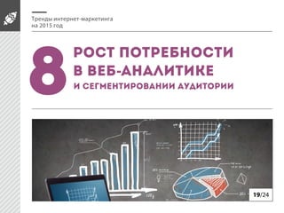 Тренды интернет-маркетинга
на 2015 год
Рост потребности
в веб-аналитике
8
19/24
и сегментировании аудитории
 