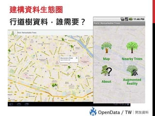 建構資料生態圈
行道樹資料，誰需要？
 