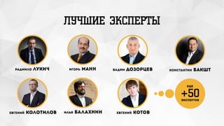 ЛУЧШИЕ ЭКСПЕРТЫ
Радмило ЛУКИЧ
Евгений КОЛОТИЛОВ
вадим ДоЗОРЦЕВ Константин БАКШТ
ЕВГЕНИЙ КОТОВ
+50
еще
экспертов
Игорь МАНН
Илья БАЛАХНИН
 