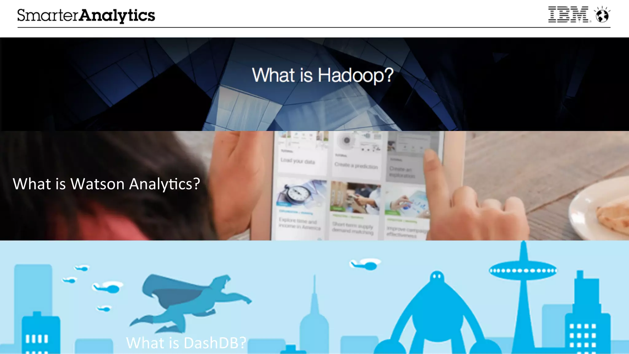 © 2015 IBM Corporation18
What	
  is	
  Watson	
  Analy:cs?	
  
What	
  is	
  DashDB?	
  
 