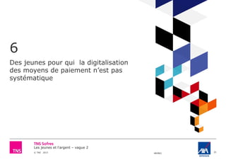 Les jeunes et l'argent – vague 2
© TNS 2015 48VB62
6
Des jeunes pour qui la digitalisation
des moyens de paiement n’est pas
systématique
35
 