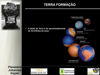 TERRA FORMAÇÃO
 A idade da Terra é de aproximadamente
de 4,6 bilhões de anos.
 
