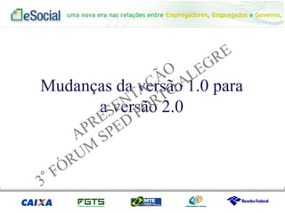 uma nova era nas relações entre Empregadores, Empregados e Governo.
Mudanças da versão 1.0 para
a versão 2.0
 
