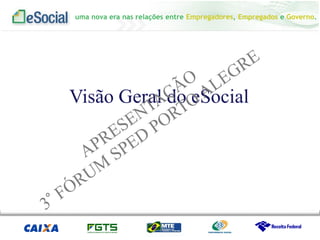 uma nova era nas relações entre Empregadores, Empregados e Governo.
Visão Geral do eSocial
 