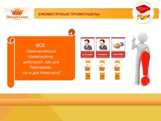 ВСЕ
перечисленные
промоушены
действуют, как для
Партнеров,
так и для Новичков!
 