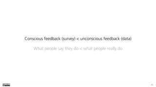 35
Conscious feedback (survey) < unconscious feedback (data)
What people say they do < what people really do
 
