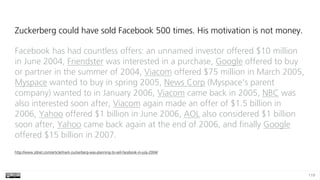 119
Zuckerberg could have sold Facebook 500 times. His motivation is not money.
Facebook has had countless offers: an unna...