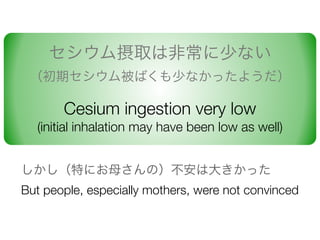 ȡϷǳ٤ʤ
ڥ౻Ф٤ʤä褦
Cesium ingestion very low?
(initial inhalation may have been low as well)
ؤˤĸΣϴ󤭤ä
But people, especially mothers, were not convinced
 