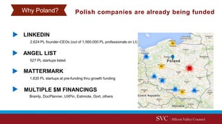 Why Me? Polish companies are already being fundedWhy Poland?
Brainly, DocPlanner, UXPin, Estimote, Oort, others
MATTERMARK
MULTIPLE $M FINANCINGS
527 PL startups listed
ANGEL LIST
1,835 PL startups at pre-funding thru growth funding
2,624 PL founder-CEOs (out of 1,560,000 PL professionals on LI)
LINKEDIN
 