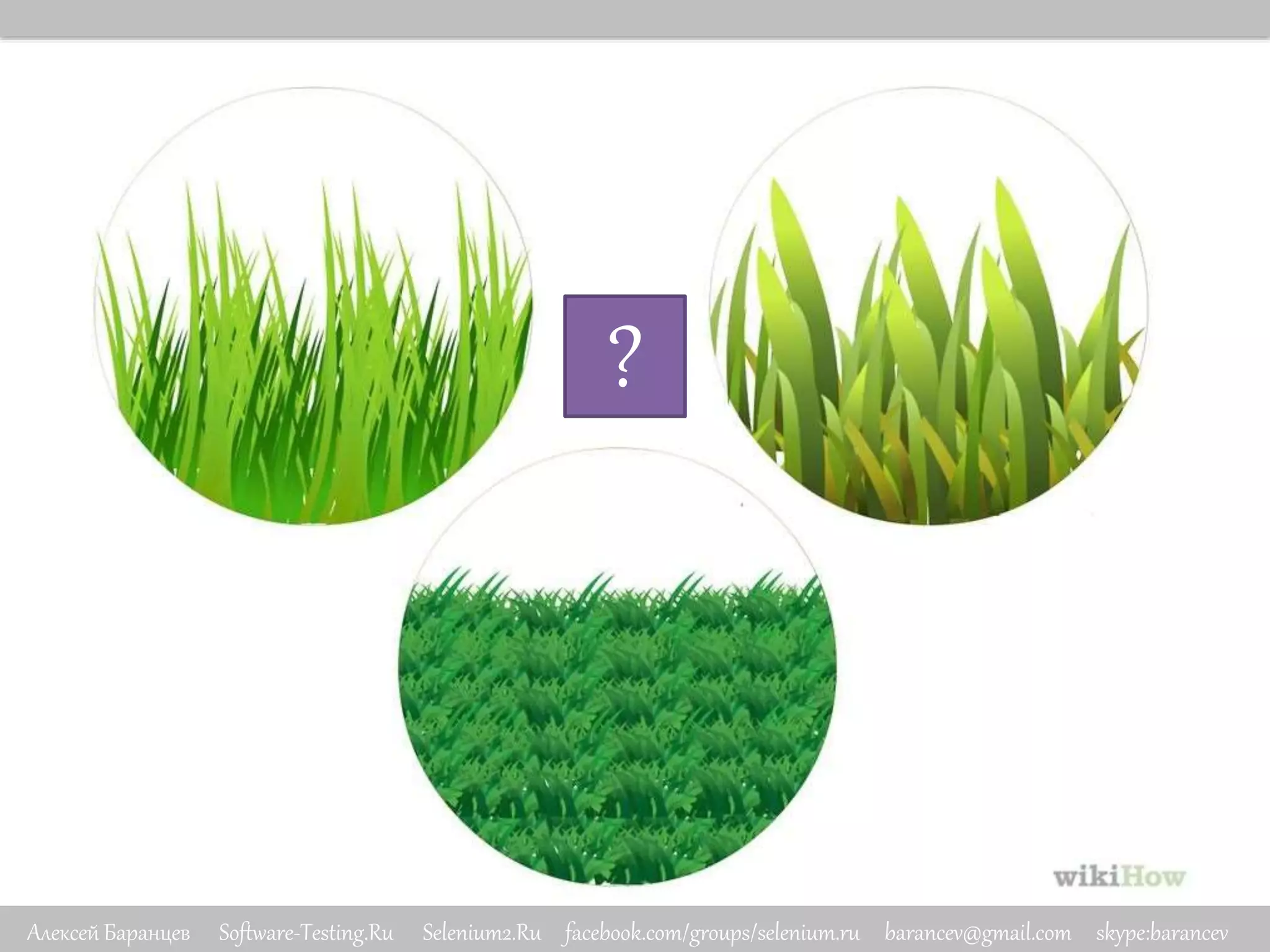 Алексей Баранцев Software-Testing.Ru Selenium2.Ru facebook.com/groups/selenium.ru barancev@gmail.com skype:barancev
?
 