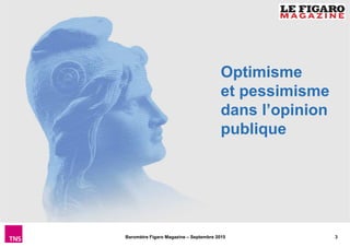 3Baromètre Figaro Magazine – Septembre 2015
Optimisme
et pessimisme
dans l’opinion
publique
 