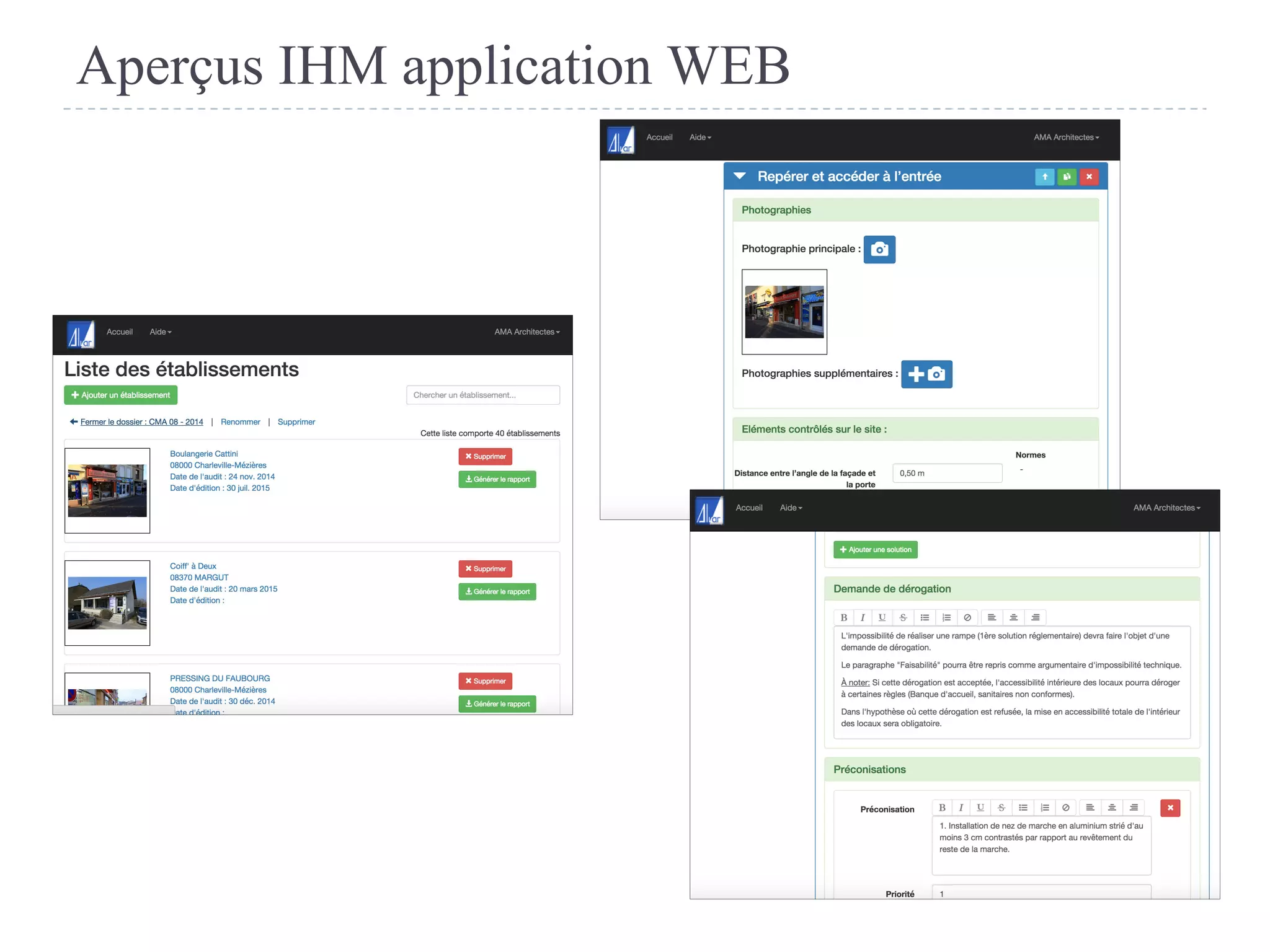 Aperçus IHM application WEB
 