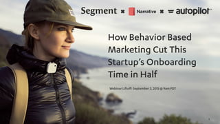 1
Webinar Liftoﬀ: September 3, 2015 @ 9am PDT
How Behavior Based
Marketing Cut This
Startup’s Onboarding
Time in Half
 
