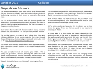 22www.IceCapAssetManagement.com
Gasps, shrieks & horrors
October 2015 Collision
The crisis today however is in the public ...