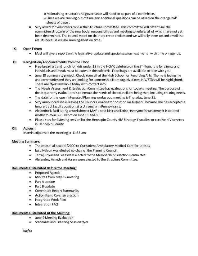 structure of minutes of a meeting