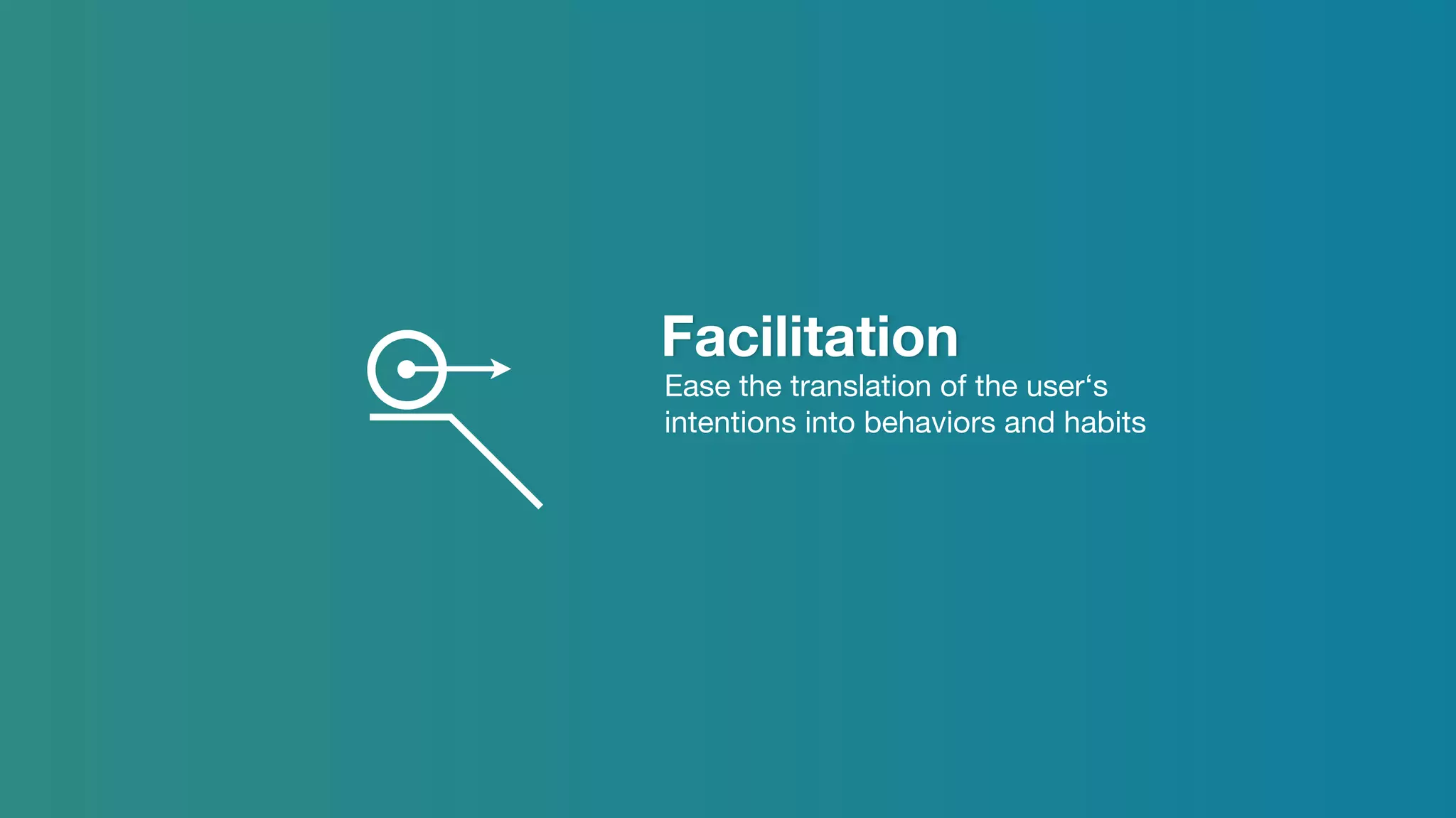Facilitation
Ease the translation of the user‘s
intentions into behaviors and habits
 
