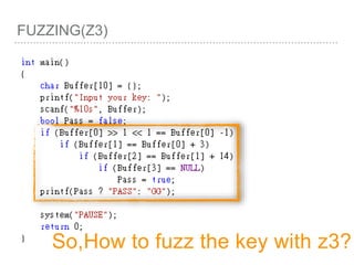 FUZZING(Z3)
So,How to fuzz the key with z3?
 