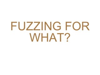 FUZZING FOR
WHAT?
 